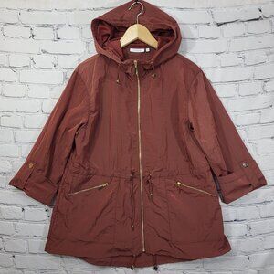 Chicos Jacket Womens Sz 1 (US 8) Rust Red Nylon Ripstop Windbreaker Lightweight